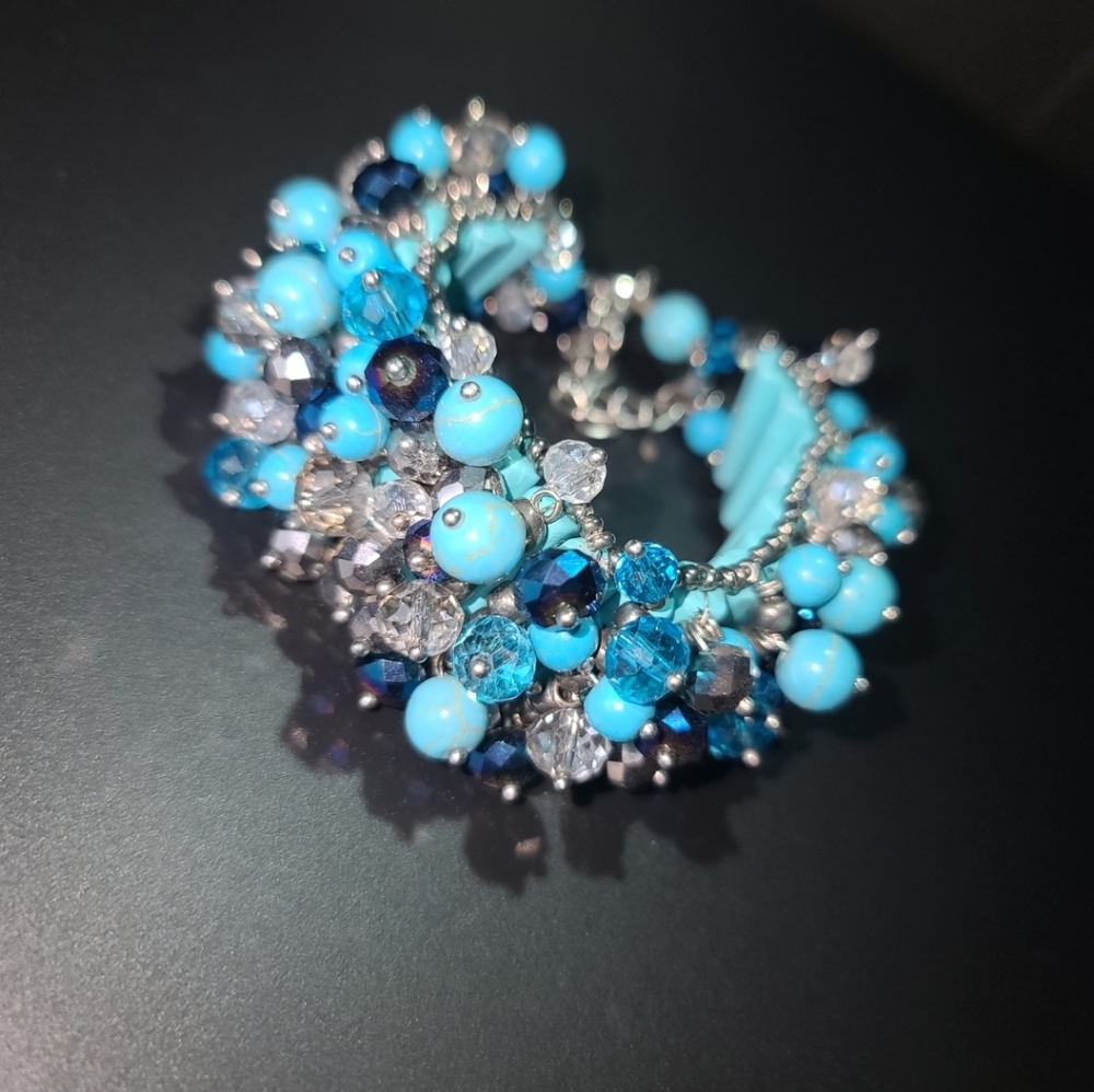 Teal statement beaded bracelet